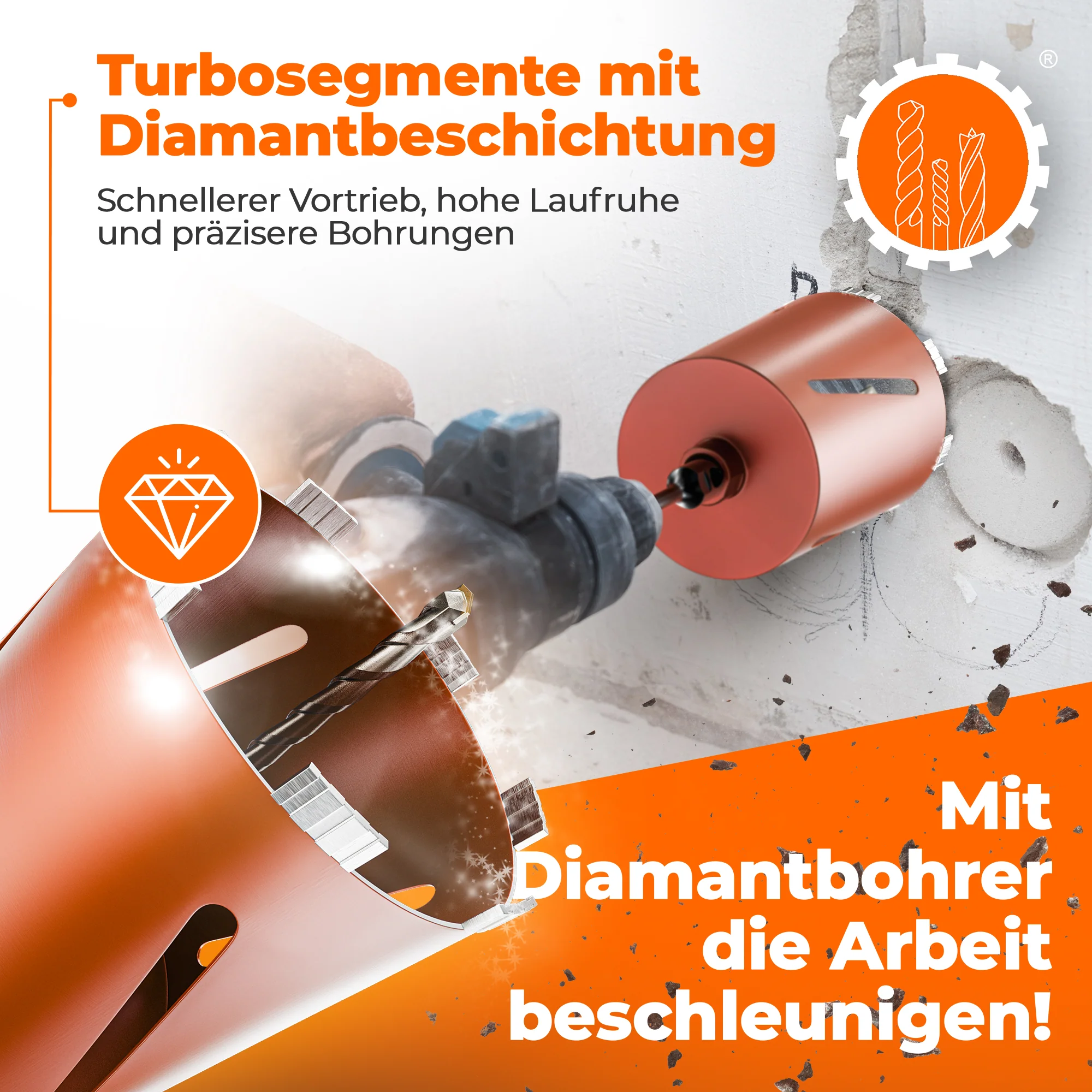 Diamantbohrkrone Durchmesser 26 - 162 mm mit SDS-Plus oder SDS-Max Aufnahmeschaft - Image 3