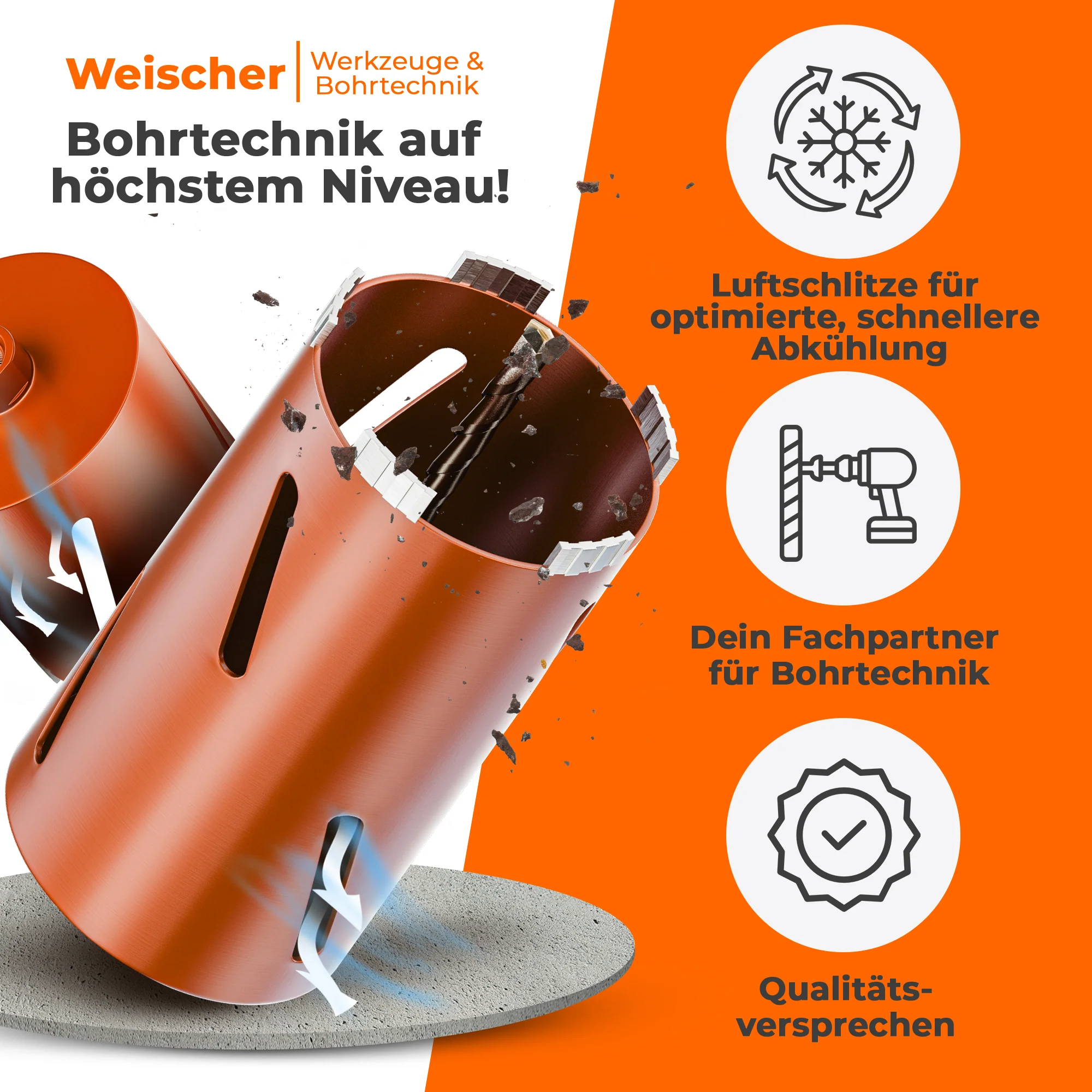 Diamantbohrkrone Durchmesser 26 - 162 mm mit SDS-Plus oder SDS-Max Aufnahmeschaft - Image 6