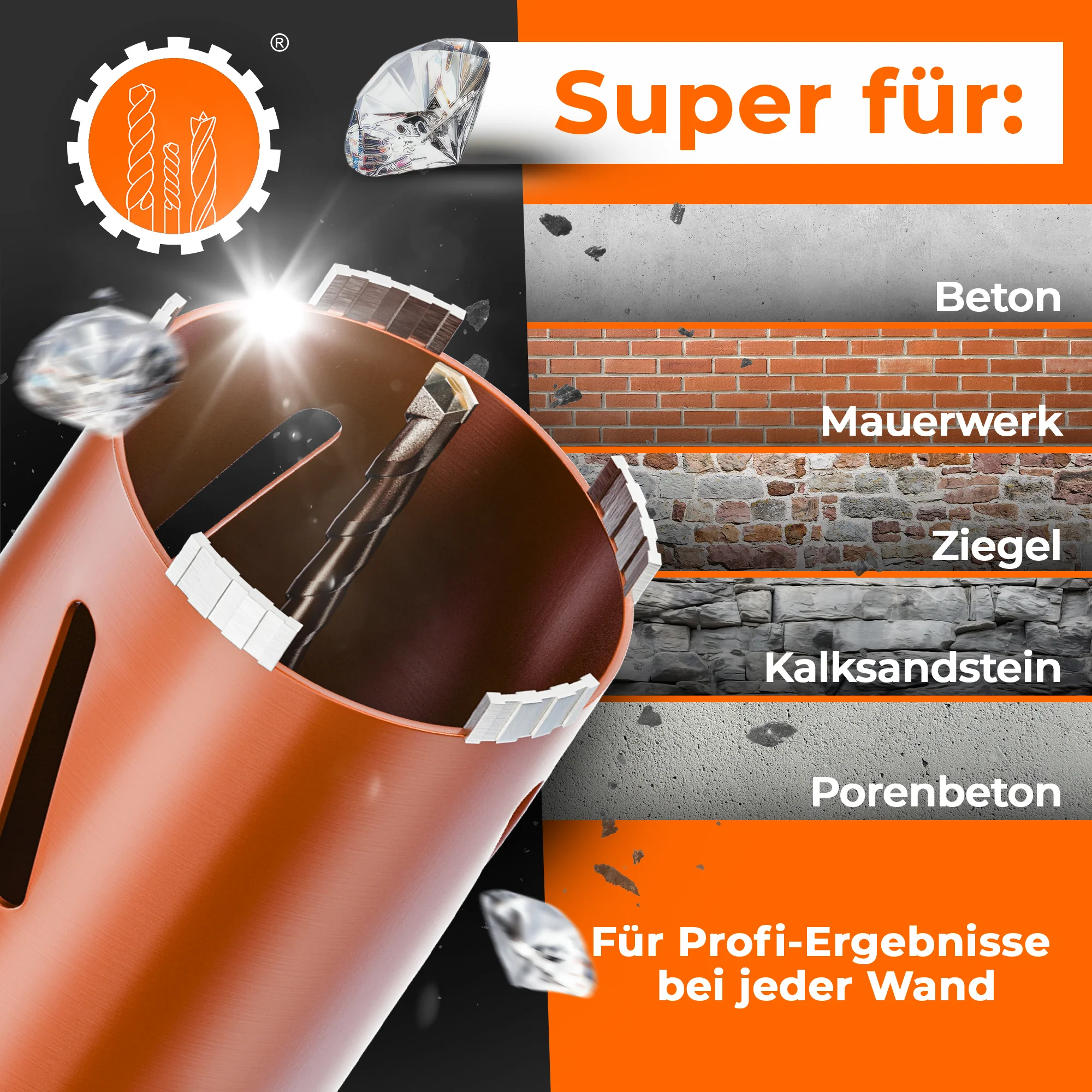 Diamantbohrkrone Durchmesser 26 - 162 mm mit SDS-Plus oder SDS-Max Aufnahmeschaft - Image 7