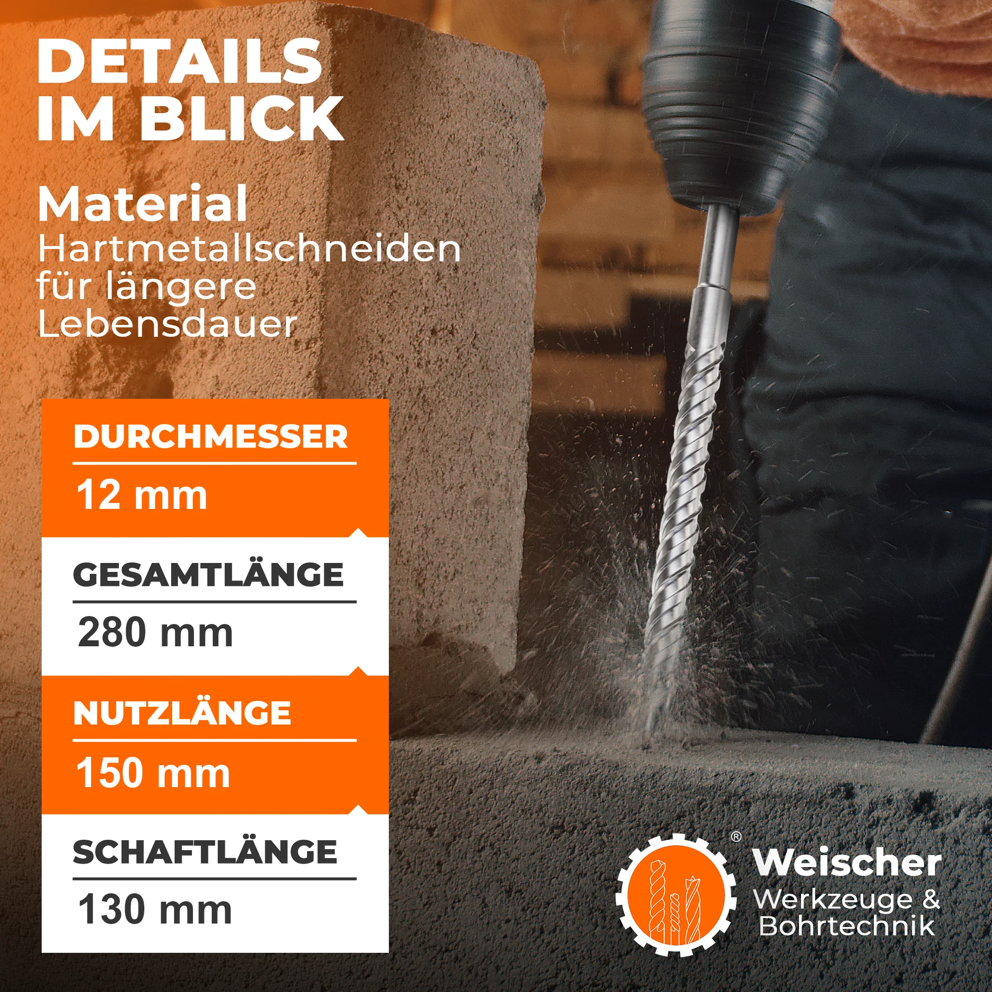 SDS Max Bohrer mit Kreuzschneide und Doppelwendel - Image 4