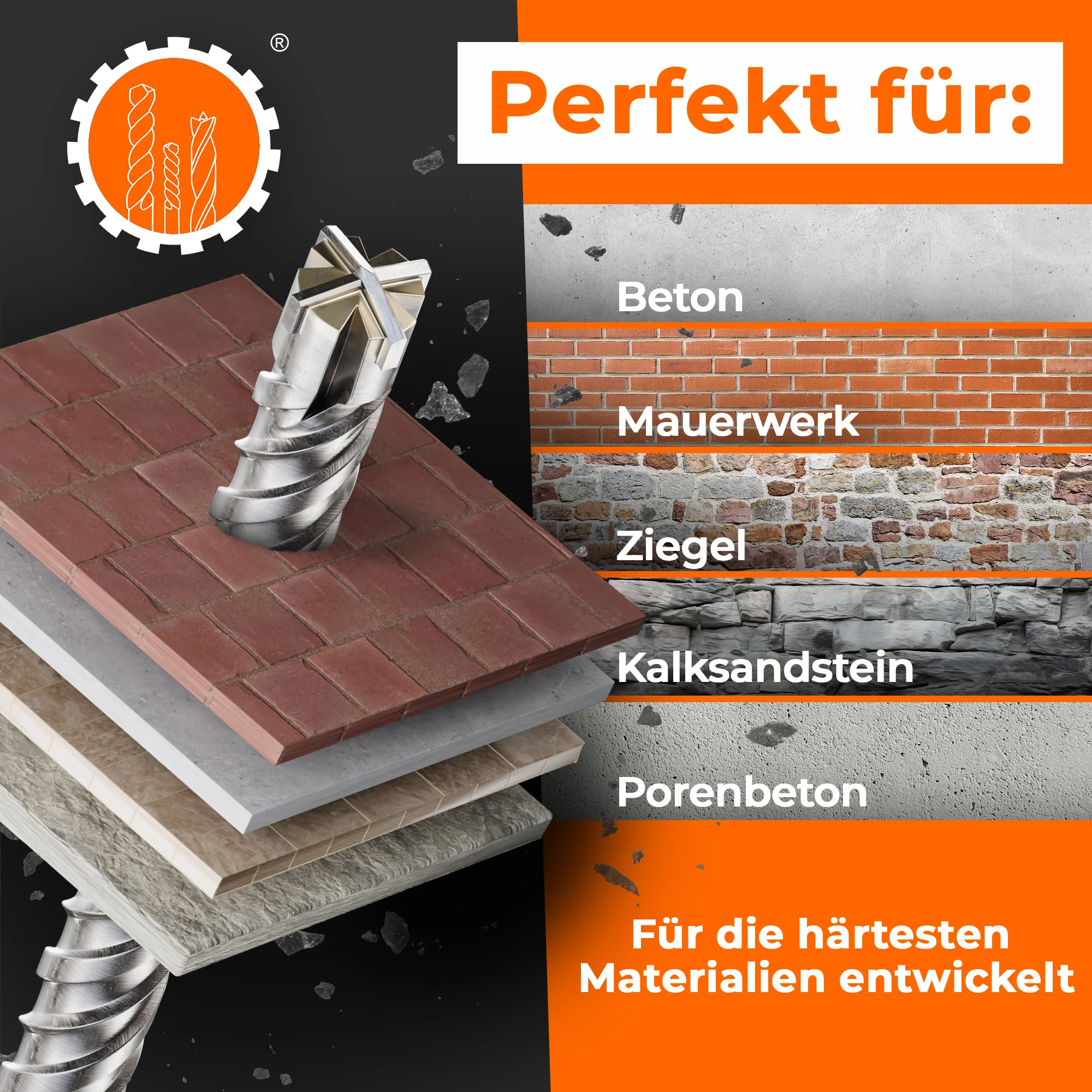 SDS Max Bohrer mit Kreuzschneide und Doppelwendel - Image 5